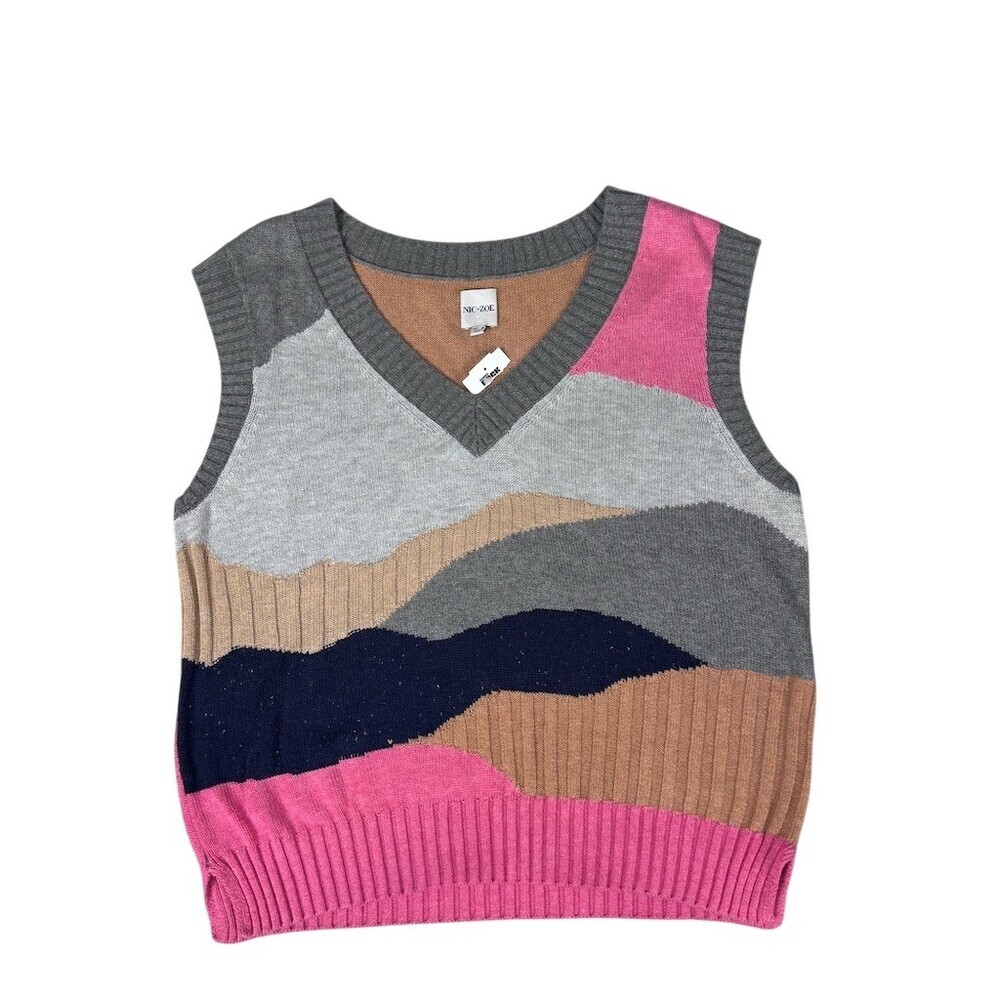 NIC+ZOE Sweater Vest Sleeveless Sweater Womens Size M Colorblock Cotton Blend